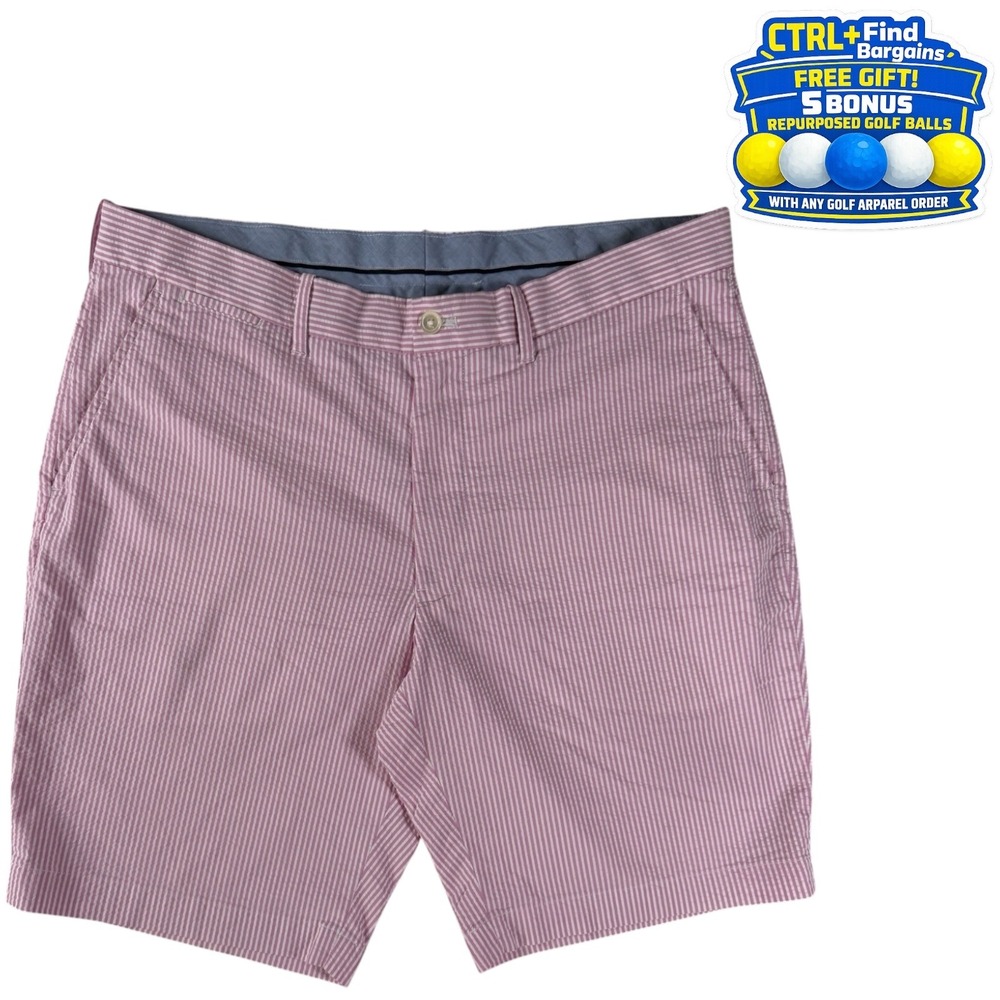 Polo Golf‎ Ralph Lauren Seersucker Striped Cotton Blend Pink White Mens 35